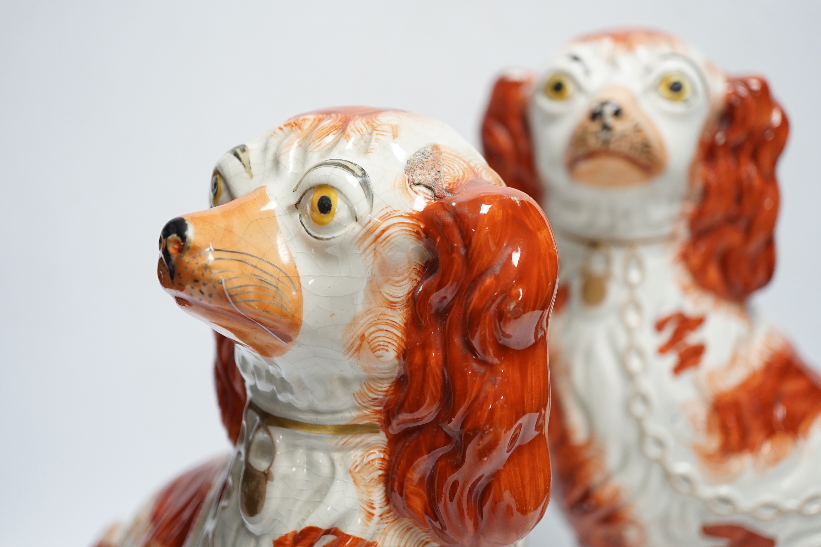 A Royal Worcester classical revival glazed Parian vase and two Staffordshire dogs, 30cm